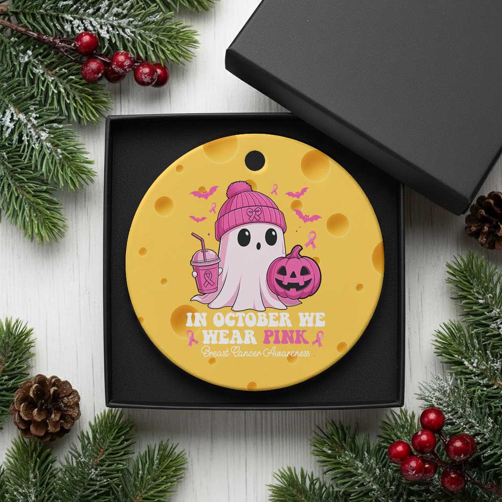 In October We Wear Pink Ghost Ceramic Ornament Halloween Breast Cancer Pink Ribbon Pumpkin TS10 1pc Yellow Cheese Print Your Wear