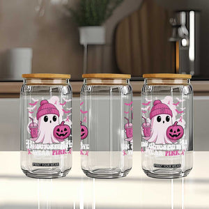 In October We Wear Pink Ghost Glass Can Halloween Breast Cancer Pink Ribbon Pumpkin TS10 Print Your Wear