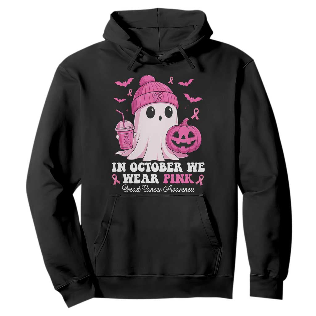 In October We Wear Pink Ghost Hoodie Halloween Breast Cancer Pink Ribbon Pumpkin TS10 Black Print Your Wear
