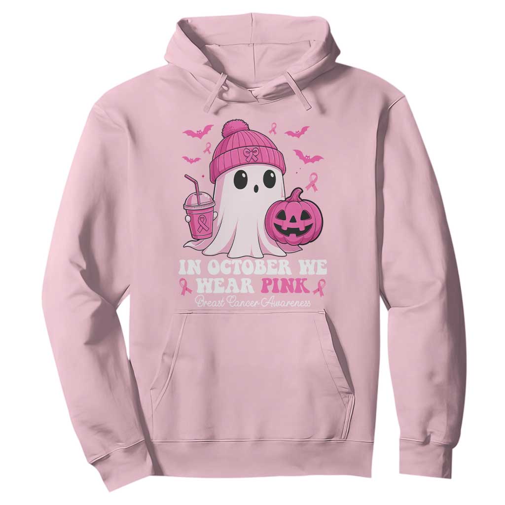 In October We Wear Pink Ghost Hoodie Halloween Breast Cancer Pink Ribbon Pumpkin TS10 Light Pink Print Your Wear