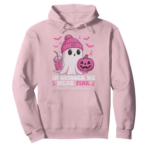 In October We Wear Pink Ghost Hoodie Halloween Breast Cancer Pink Ribbon Pumpkin TS10 Light Pink Print Your Wear