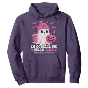 In October We Wear Pink Ghost Hoodie Halloween Breast Cancer Pink Ribbon Pumpkin TS10 Purple Print Your Wear