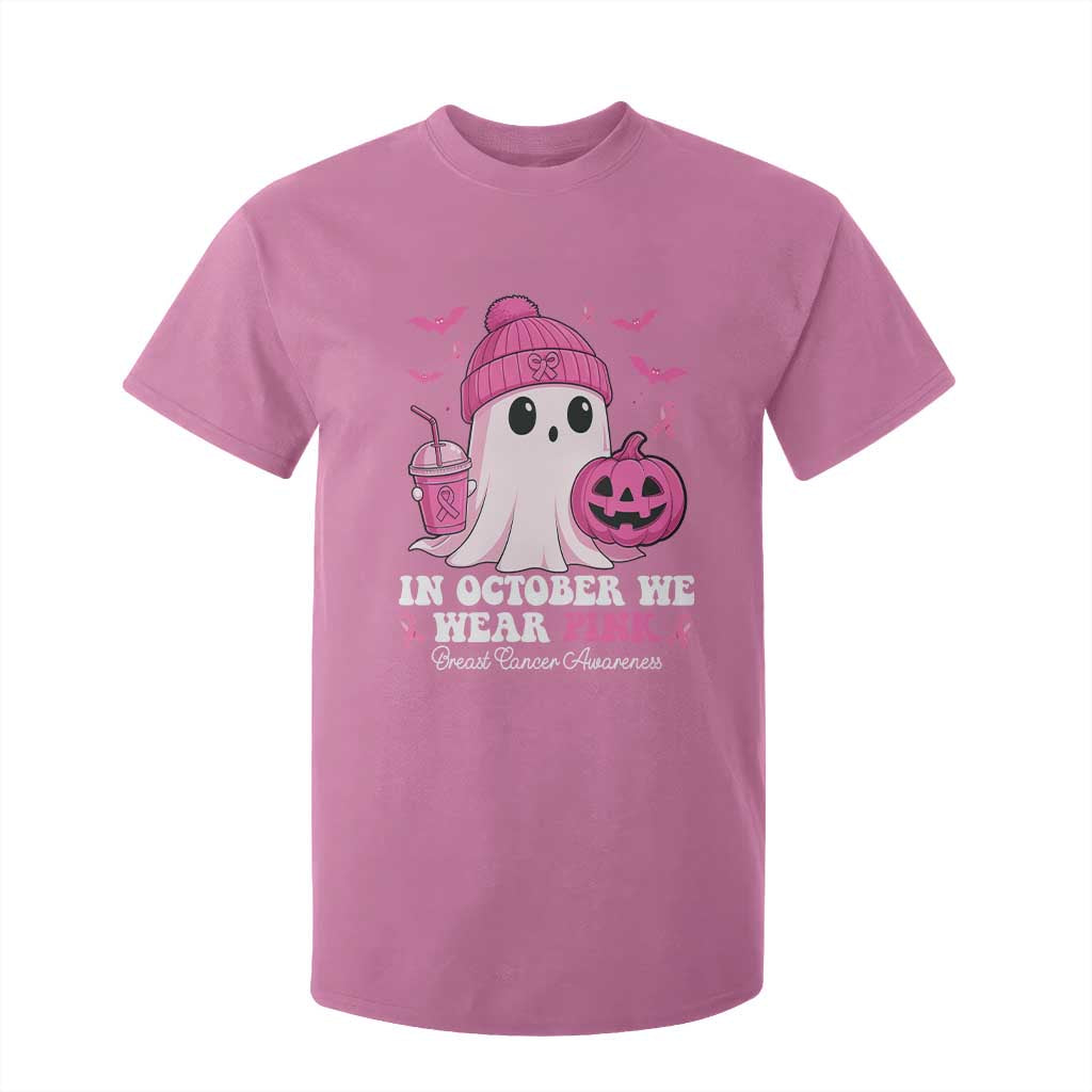 In October We Wear Pink Ghost T Shirt For Kid Halloween Breast Cancer Pink Ribbon Pumpkin TS10 Azalea Print Your Wear