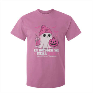 In October We Wear Pink Ghost T Shirt For Kid Halloween Breast Cancer Pink Ribbon Pumpkin TS10 Azalea Print Your Wear