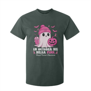 In October We Wear Pink Ghost T Shirt For Kid Halloween Breast Cancer Pink Ribbon Pumpkin TS10 Dark Forest Green Print Your Wear