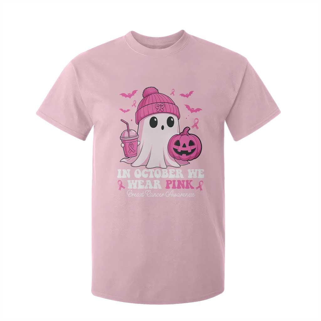 In October We Wear Pink Ghost T Shirt For Kid Halloween Breast Cancer Pink Ribbon Pumpkin TS10 Light Pink Print Your Wear