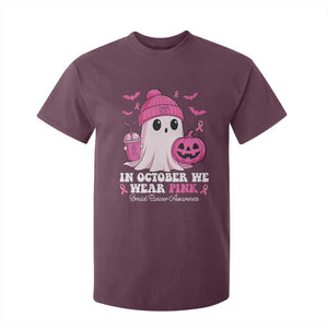 In October We Wear Pink Ghost T Shirt For Kid Halloween Breast Cancer Pink Ribbon Pumpkin TS10 Maroon Print Your Wear