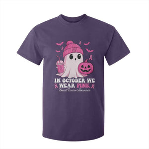In October We Wear Pink Ghost T Shirt For Kid Halloween Breast Cancer Pink Ribbon Pumpkin TS10 Purple Print Your Wear