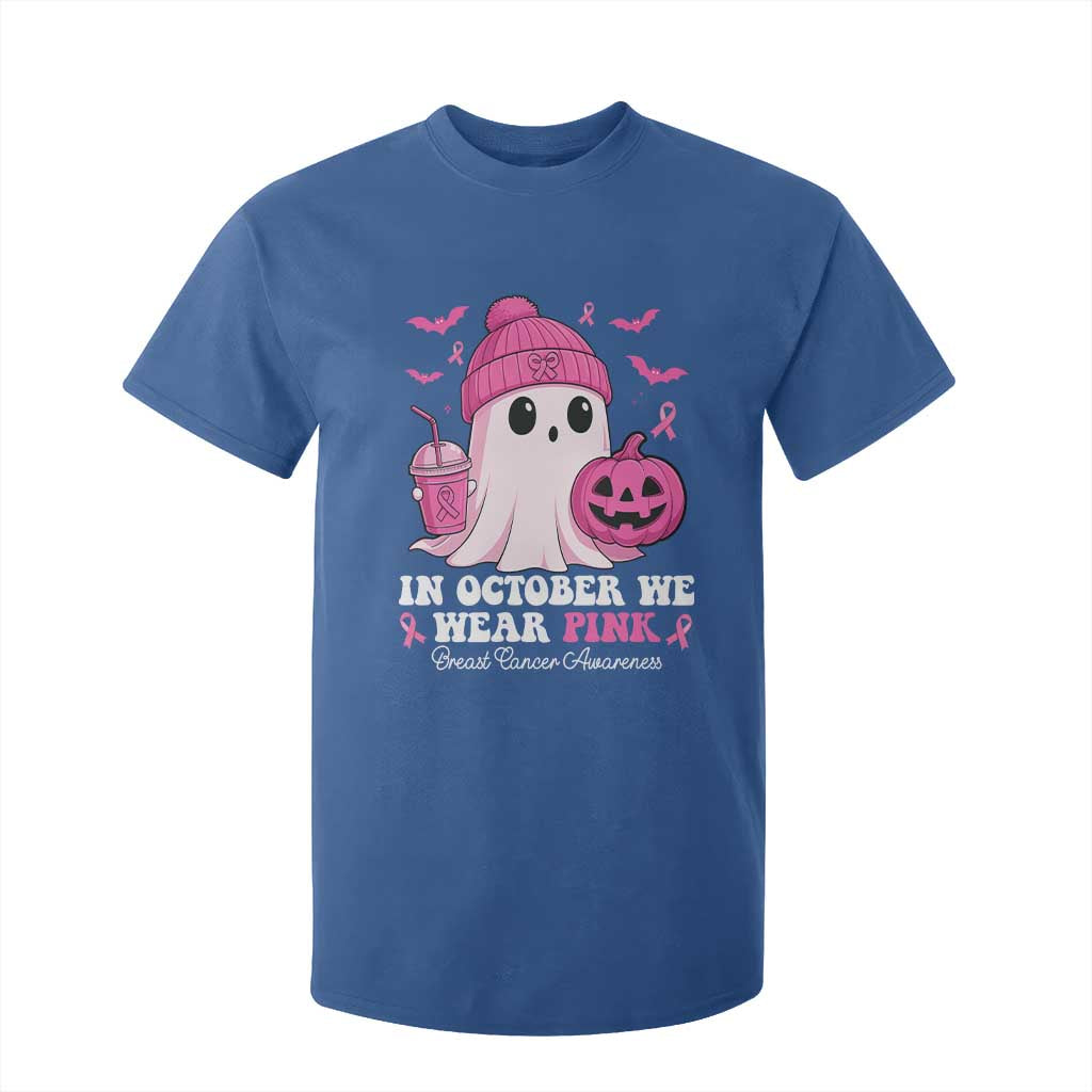 In October We Wear Pink Ghost T Shirt For Kid Halloween Breast Cancer Pink Ribbon Pumpkin TS10 Royal Blue Print Your Wear