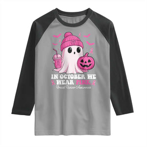 In October We Wear Pink Ghost Raglan Shirt Halloween Breast Cancer Pink Ribbon Pumpkin TS10 Sport Gray Black Print Your Wear