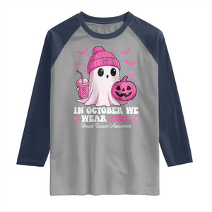 In October We Wear Pink Ghost Raglan Shirt Halloween Breast Cancer Pink Ribbon Pumpkin TS10 Sport Gray Navy Print Your Wear