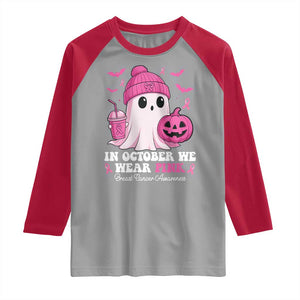 In October We Wear Pink Ghost Raglan Shirt Halloween Breast Cancer Pink Ribbon Pumpkin TS10 Sport Gray Red Print Your Wear