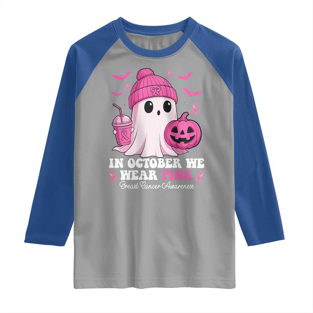 In October We Wear Pink Ghost Raglan Shirt Halloween Breast Cancer Pink Ribbon Pumpkin TS10 Sport Gray Royal Print Your Wear