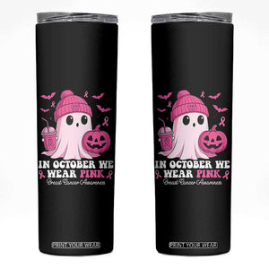 In October We Wear Pink Ghost Skinny Tumbler Halloween Breast Cancer Pink Ribbon Pumpkin TS10 Black Print Your Wear