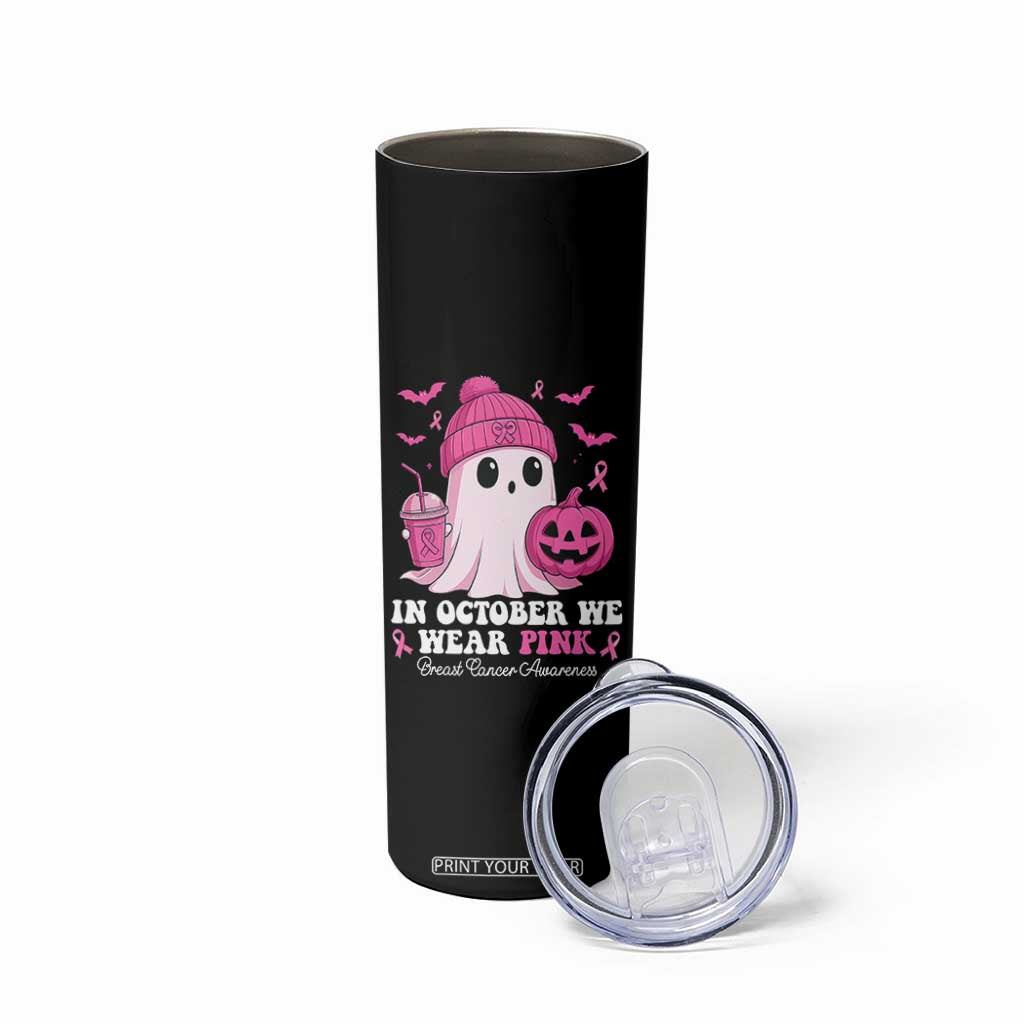 In October We Wear Pink Ghost Skinny Tumbler Halloween Breast Cancer Pink Ribbon Pumpkin TS10 Print Your Wear