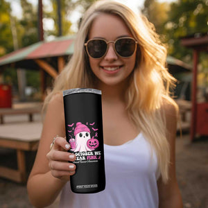 In October We Wear Pink Ghost Skinny Tumbler Halloween Breast Cancer Pink Ribbon Pumpkin TS10 Print Your Wear