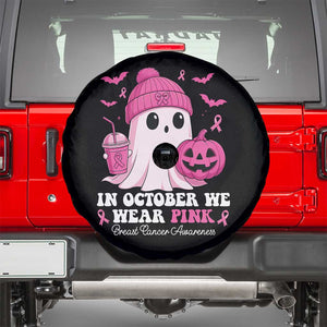 In October We Wear Pink Ghost Spare Tire Cover Halloween Breast Cancer Pink Ribbon Pumpkin TS10 Black Print Your Wear