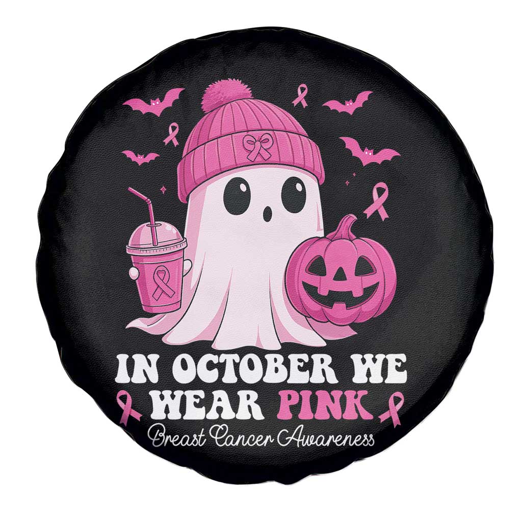 In October We Wear Pink Ghost Spare Tire Cover Halloween Breast Cancer Pink Ribbon Pumpkin TS10 Print Your Wear