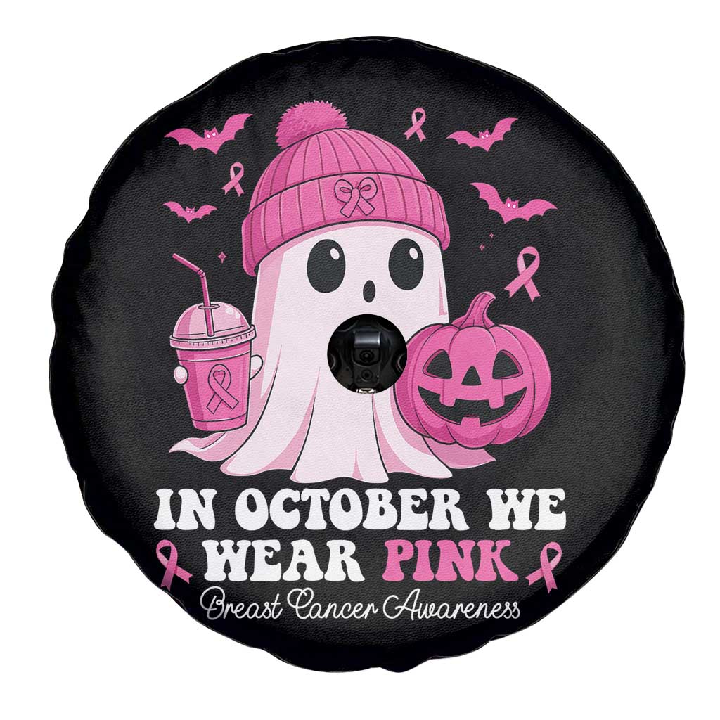 In October We Wear Pink Ghost Spare Tire Cover Halloween Breast Cancer Pink Ribbon Pumpkin TS10 Print Your Wear