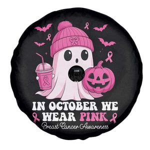 In October We Wear Pink Ghost Spare Tire Cover Halloween Breast Cancer Pink Ribbon Pumpkin TS10 Print Your Wear