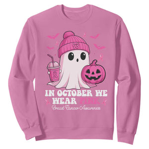 In October We Wear Pink Ghost Sweatshirt Halloween Breast Cancer Pink Ribbon Pumpkin TS10 Azalea Print Your Wear