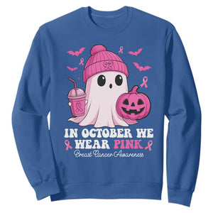 In October We Wear Pink Ghost Sweatshirt Halloween Breast Cancer Pink Ribbon Pumpkin TS10 Royal Blue Print Your Wear