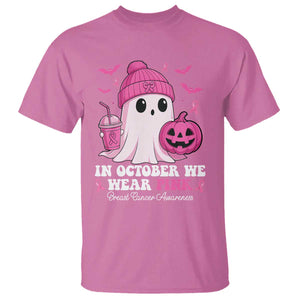 In October We Wear Pink Ghost T Shirt Halloween Breast Cancer Pink Ribbon Pumpkin TS10 Azalea Print Your Wear