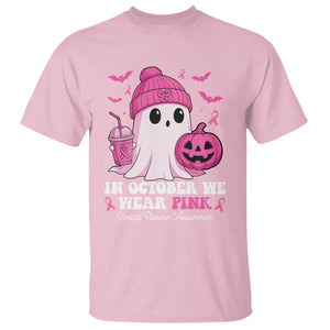 In October We Wear Pink Ghost T Shirt Halloween Breast Cancer Pink Ribbon Pumpkin TS10 Light Pink Print Your Wear