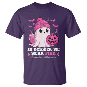 In October We Wear Pink Ghost T Shirt Halloween Breast Cancer Pink Ribbon Pumpkin TS10 Purple Print Your Wear