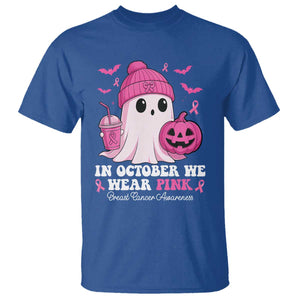In October We Wear Pink Ghost T Shirt Halloween Breast Cancer Pink Ribbon Pumpkin TS10 Royal Blue Print Your Wear