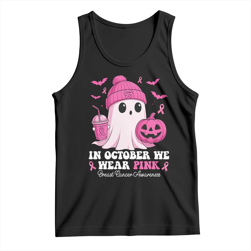 In October We Wear Pink Ghost Tank Top Halloween Breast Cancer Pink Ribbon Pumpkin TS10 Black Print Your Wear