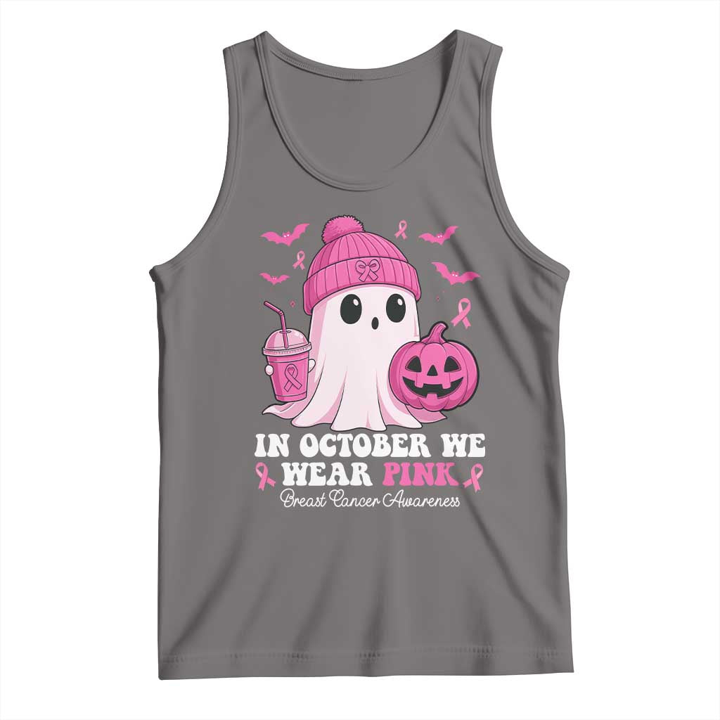In October We Wear Pink Ghost Tank Top Halloween Breast Cancer Pink Ribbon Pumpkin TS10 Deep Heather Print Your Wear