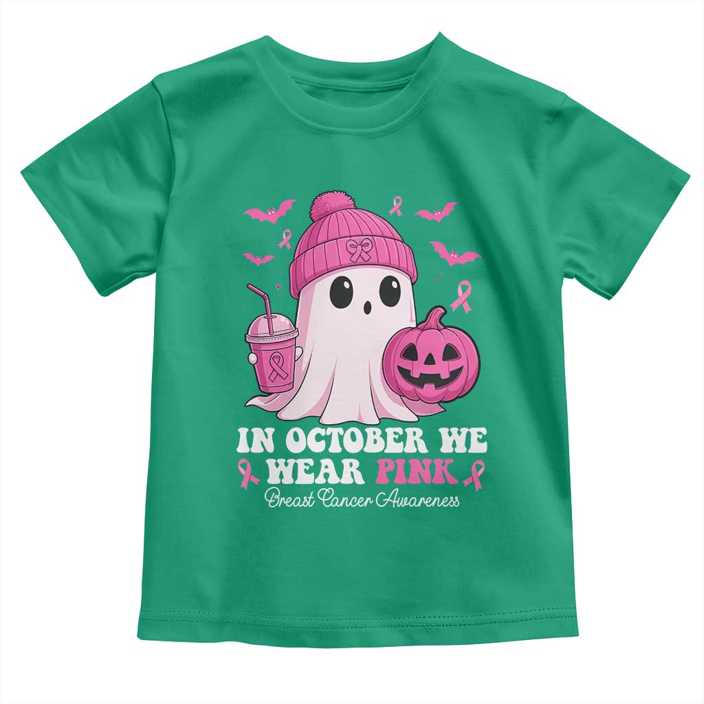 In October We Wear Pink Ghost Toddler T Shirt Halloween Breast Cancer Pink Ribbon Pumpkin TS10 Irish Green Print Your Wear