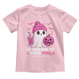 In October We Wear Pink Ghost Toddler T Shirt Halloween Breast Cancer Pink Ribbon Pumpkin TS10 Light Pink Print Your Wear