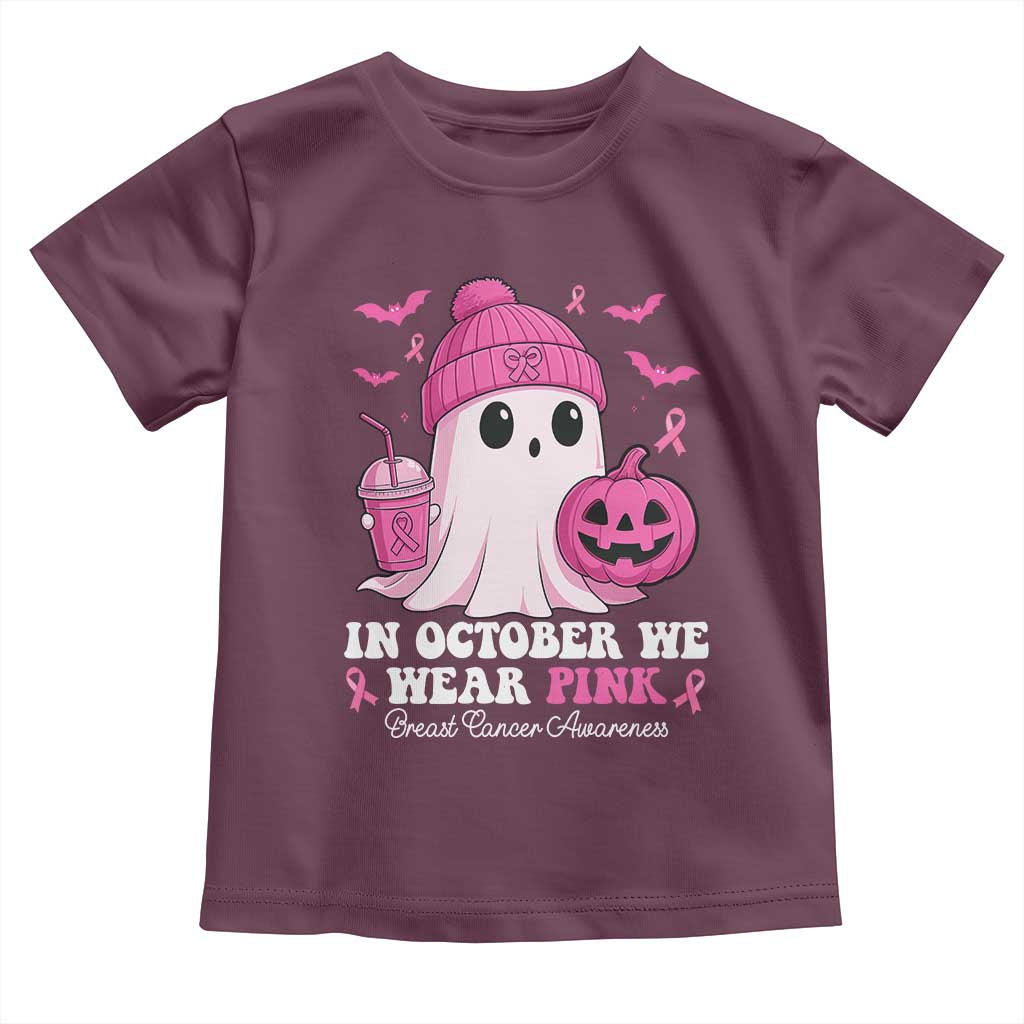 In October We Wear Pink Ghost Toddler T Shirt Halloween Breast Cancer Pink Ribbon Pumpkin TS10 Maroon Print Your Wear