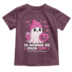 In October We Wear Pink Ghost Toddler T Shirt Halloween Breast Cancer Pink Ribbon Pumpkin TS10 Maroon Print Your Wear