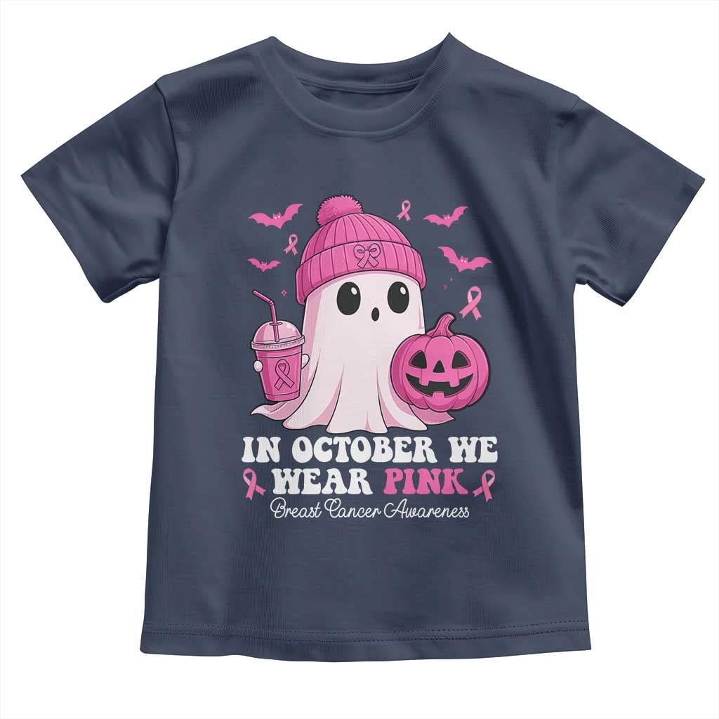 In October We Wear Pink Ghost Toddler T Shirt Halloween Breast Cancer Pink Ribbon Pumpkin TS10 Navy Print Your Wear