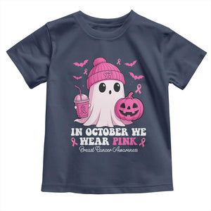 In October We Wear Pink Ghost Toddler T Shirt Halloween Breast Cancer Pink Ribbon Pumpkin TS10 Navy Print Your Wear