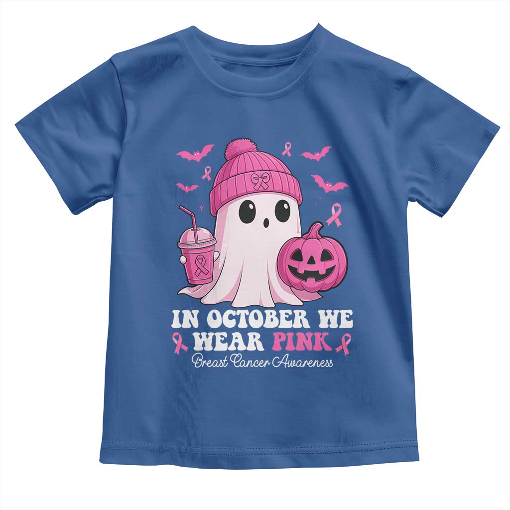In October We Wear Pink Ghost Toddler T Shirt Halloween Breast Cancer Pink Ribbon Pumpkin TS10 Royal Blue Print Your Wear