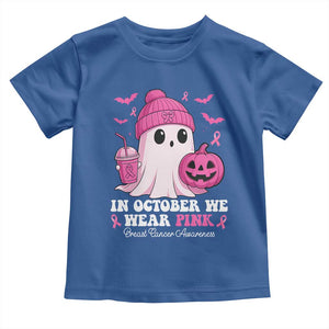 In October We Wear Pink Ghost Toddler T Shirt Halloween Breast Cancer Pink Ribbon Pumpkin TS10 Royal Blue Print Your Wear