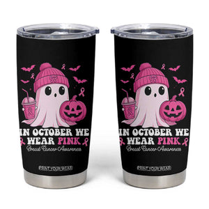 In October We Wear Pink Ghost Tumbler Cup Halloween Breast Cancer Pink Ribbon Pumpkin TS10 Black Print Your Wear