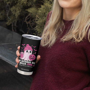 In October We Wear Pink Ghost Tumbler Cup Halloween Breast Cancer Pink Ribbon Pumpkin TS10 Print Your Wear