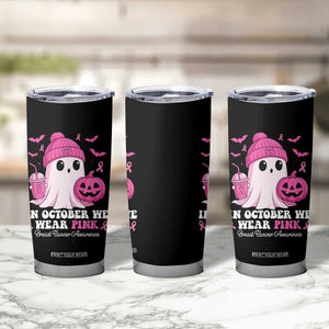 In October We Wear Pink Ghost Tumbler Cup Halloween Breast Cancer Pink Ribbon Pumpkin TS10 Print Your Wear
