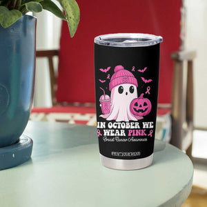 In October We Wear Pink Ghost Tumbler Cup Halloween Breast Cancer Pink Ribbon Pumpkin TS10 Print Your Wear