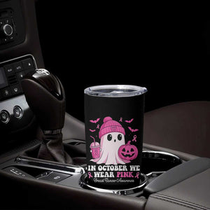 In October We Wear Pink Ghost Tumbler Cup Halloween Breast Cancer Pink Ribbon Pumpkin TS10 Print Your Wear