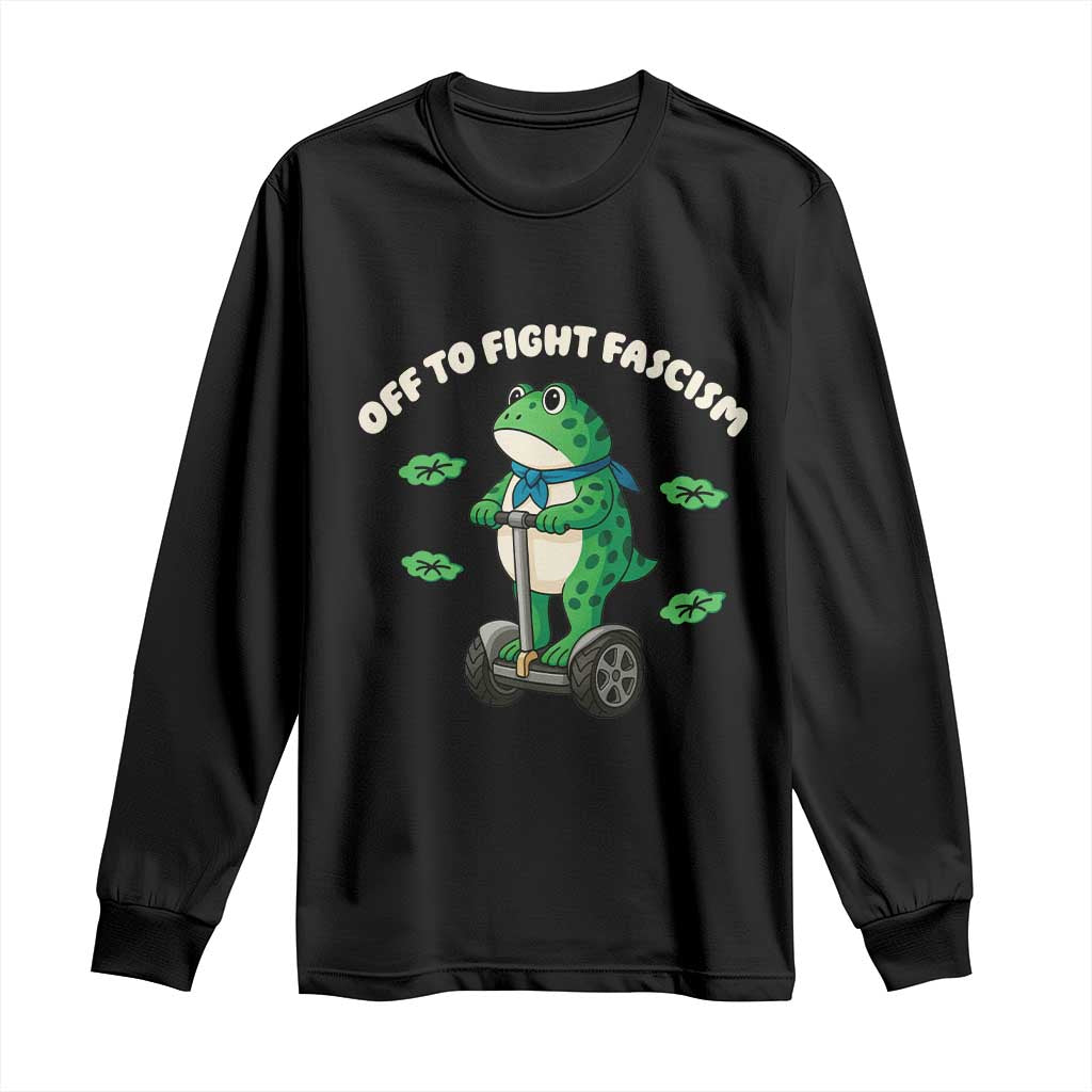 Portland Frog Long Sleeve Shirt Off to Fight Fascism Inflatable Costume Protest TS10 Black Print Your Wear