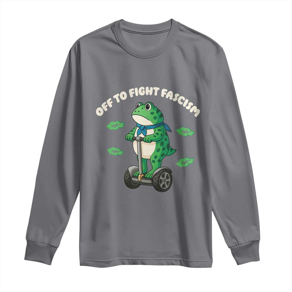 Portland Frog Long Sleeve Shirt Off to Fight Fascism Inflatable Costume Protest TS10 Charcoal Print Your Wear
