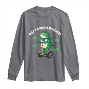 Portland Frog Long Sleeve Shirt Off to Fight Fascism Inflatable Costume Protest TS10 Charcoal Print Your Wear