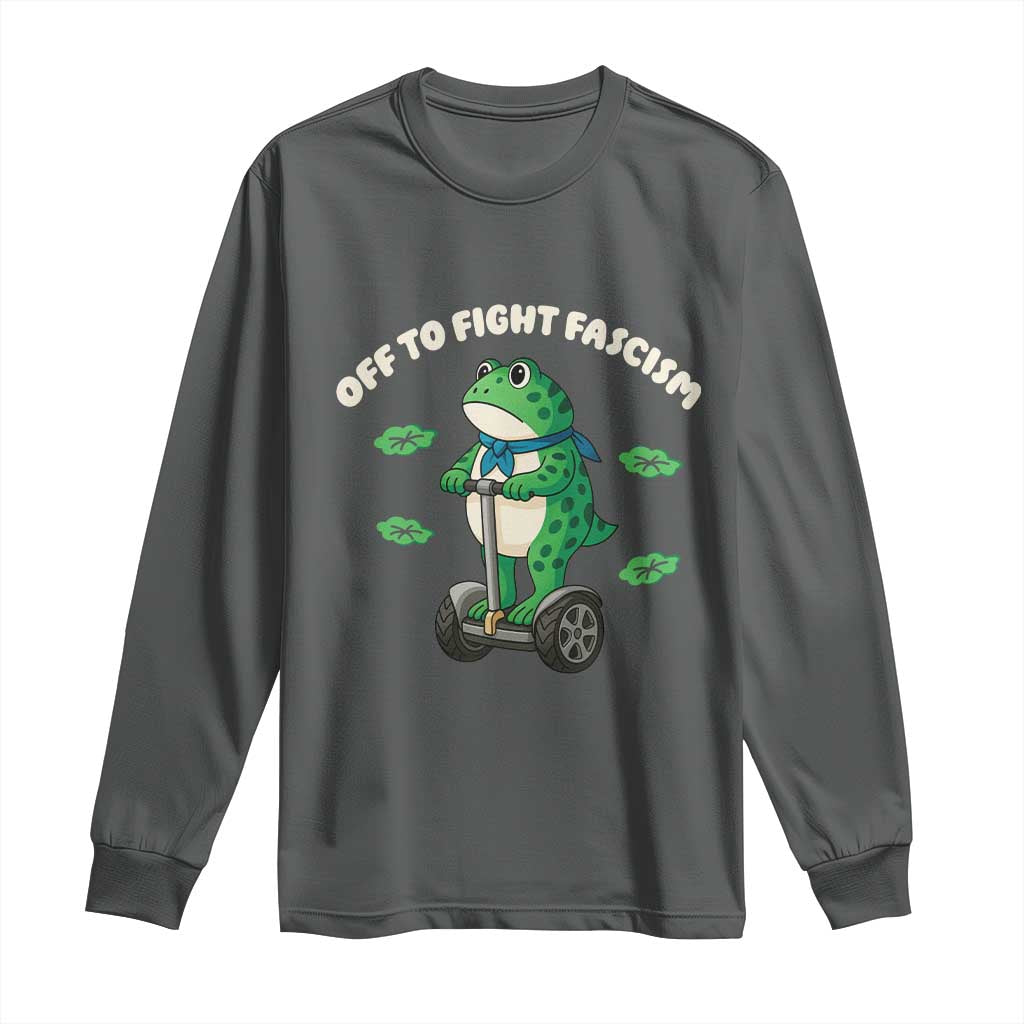 Portland Frog Long Sleeve Shirt Off to Fight Fascism Inflatable Costume Protest TS10 Dark Heather Print Your Wear