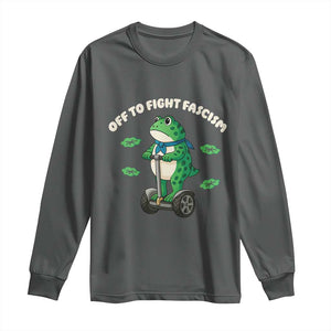 Portland Frog Long Sleeve Shirt Off to Fight Fascism Inflatable Costume Protest TS10 Dark Heather Print Your Wear